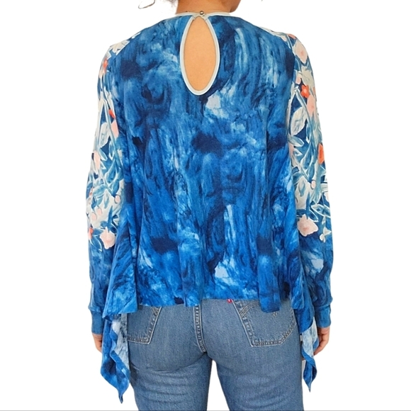 Anthropologie Meadow Rue Linen Cotton Blouse Size Small Blue Floral - Picture 4 of 8